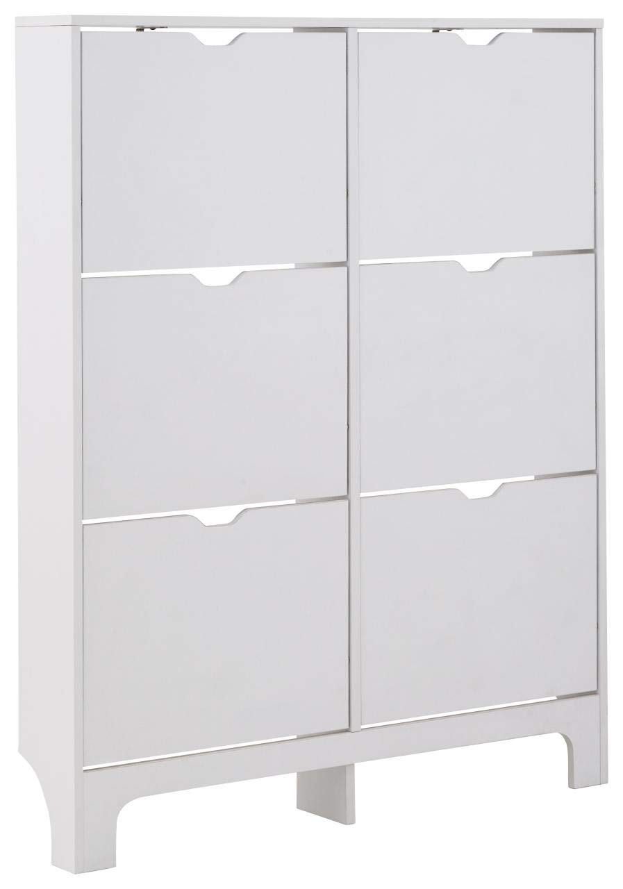 GFW Narrow White 6 Drawer Shoe Cabinet, Slim Shoe Storage Cabinet for 12 Pairs, Space Saving Hallway Shoe Organiser with Pull Down Compartments