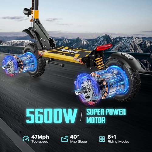 Image of 60V Electric Scooter Adults 5600W Dual Motors Top Speed 47MPH, 60V 21Ah Range 55 Miles, 12 inch All-Terrain Tires Foldable FastScooter with Seat, E-Scooter for Mountains, Off-Road, Road