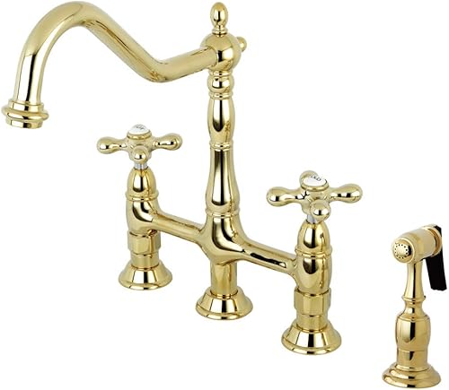 Vista 34 de Kingston Brass KS1273AXBS Heritage - Grifo de puente de cocina de 8 pulgadas con rociador de latón, latón antiguo, 8-3/4 pulgadas