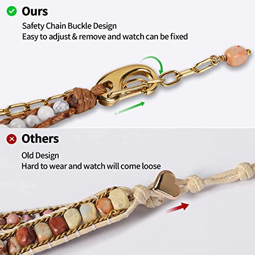 Handmade Boho Watch Band Compatible with Apple Watch 49MM 45MM 44MM 42MM 41MM 40MM 38MM Beaded Wrap Bracelet for iWatch Ultra, Series SE/9/8/7/6/5/4/3/2/1, Fancy Strap for Women