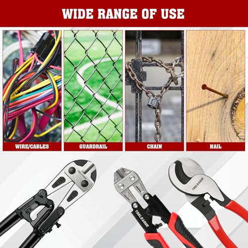 TOOLEAGUE 3Pcs Bolt Cutter Pliers Set,14" Heavy Duty Bolt Cutter,10" Wire Cable Cutter,8" Mini Bolt Cutter with Storage Bag,CR-V Blade, Easily Cut Locks, Barbed Wire, Thick Wire,Bolts, Rods, Chain