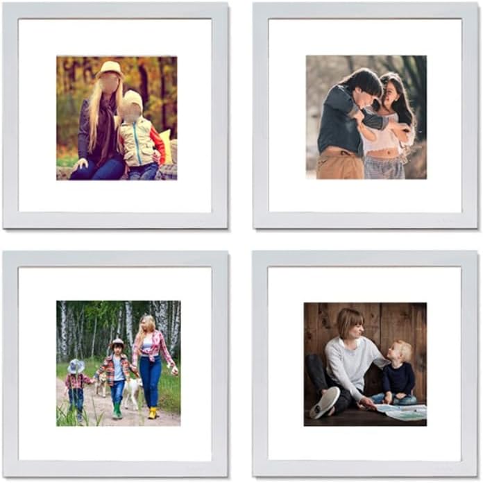4Pcs/Set Square Wooden Photo Frame with Mat Poster Frames PVC Picture Frames for Wall Home Office Decor(Black,25X25CM)