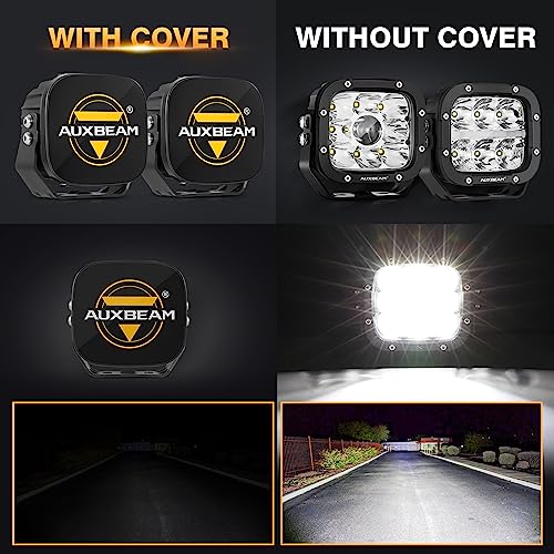Image of Auxbeam XP-Ultra Series 5 Inch Black Protective Light Covers, Cube Offroad Lens Cap, On Road & Off Road Compliant, Square Pod Light Lid, Snap-On Design, 2 Packs