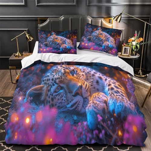 Housse de couette léopard 200x200cm pour lit enfant facile à laver