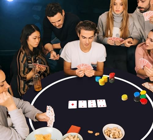 Fiita Texas Holdem Pokermatte 60/80/100/120/140cm Rund Tragbarer Pokertisch Pokerteppich Deco Layout Druck für 8 Spieler Spiellayout-Matte mit Tragetasche zum Spielen von Karten Pokertuch