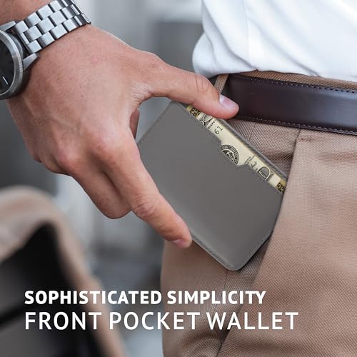 Image of Vaultskin Chelsea Slim Card Sleeve Wallet with RFID Protection by Vaultskin - Top Quality Italian Leather - Ultra Thin Card Holder Design For Up To 10 Cards (Chromium Grey)