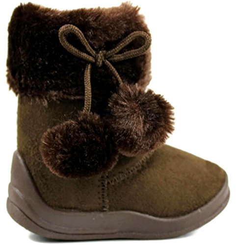 Kali Footwear Little Girl's Bany Flat Pom Pom Ankle Boot 7 Brown2
