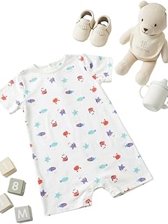 Unisex Baby Ocean Print Romper – Soft Cotton Half Sleeve Onesie with Snap Buttons | Fish &amp; Crab Print | Comfortable Summer...