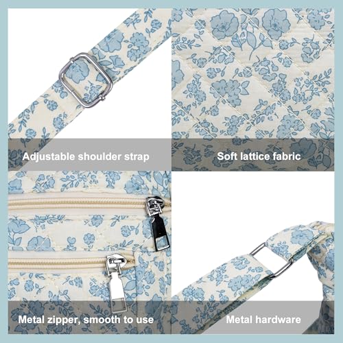 Image of 2-Piece Set Women's Small Floral Quilted Crossbody Bag and Tote, Multi-Pocket Shoulder Handbags for Everyday Use, Travel