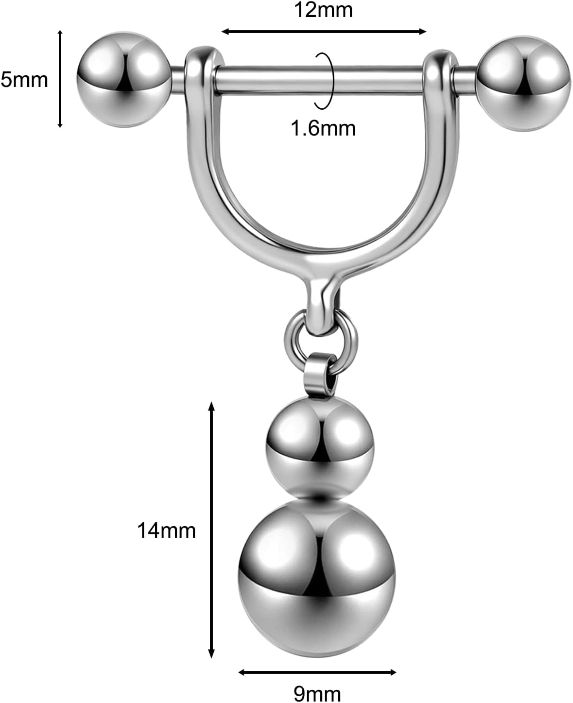 Earring Adjustable Load Ring PA Piercing Jewelry 316L Surgical Steel 14G 12G Nipple Rings for Men Women 2Pc Silver image 2