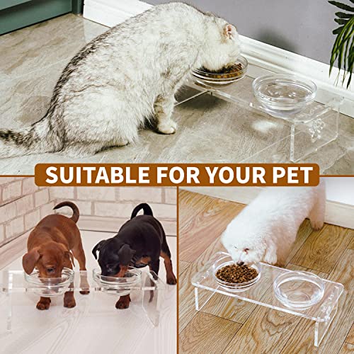 Dog And Cat Bowls Elevated Set - Acrylic Feeder Stand With 2 Set Removable Stainless Steel And Glass Bowls Food And Water Raised Dishes For Small Pet,3.75 Inches #TOP5