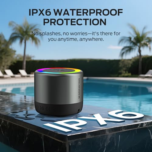 Image of Monster S270 Bluetooth Speaker, Mini Portable Speaker with 360 Surround Sound, Bluetooth 6.0, Colorful Lights, TWS Paring, IPX6 Waterproof Wireless Speaker for Hiking, Cycling, and Indoor Activities