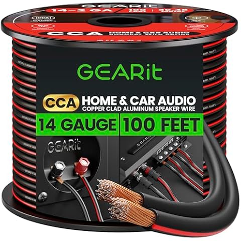 14AWG Speaker Wire, GearIT Pro Series 14 AWG Gauge Speaker Wire Cable (100 Feet / 30.48 Meters) Great Use for Home Theater Speakers and Car Speakers Black Cover