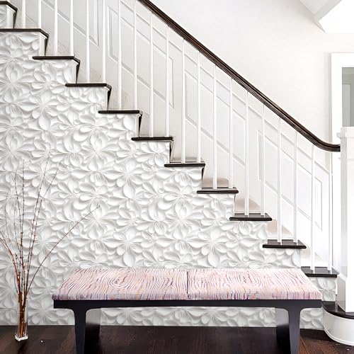 Stickyart 3D White Floral Peel and Stick Wallpaper 17.5"x276" Embossed White Wallpaper for Walls Self Adhesive 3D Flower Contact Paper Removable Decorative Wall Paper for Living Room Drawers Ceiling by Stickyart - Image 5