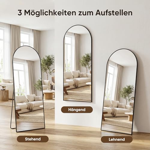 Antok 180x68cm Ganzkörperspiegel, Gewölbter Standspiegel, Rahmen aus Aluminiumlegierung, Bruchsicheres Glas, Bodenspiegel für Wohnzimmer, Ankleide, Schwarz