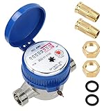 LAIWOO Wasserzähler Garten 1/2 Zoll, Kaltwasserzähler Mit Montagezubehör Und Schutzabdeckung, Wasseruhr Garten Geeicht mit Zeiger und Digitalanzeige 0-40℃ 1.5m³/ h