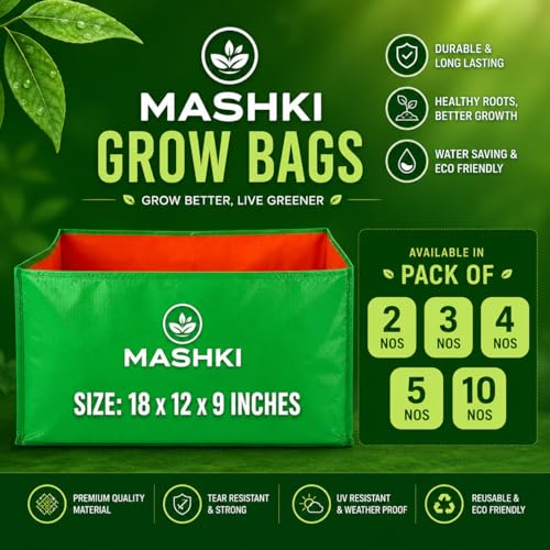 Image of MASHKI Rectangular HDPE Grow Bags 18 inchx12 inchx9 inch Inches 240 GSM for Terrace Garden, Home Gardening and Kitchen Gardening (Standard, 3 Count)