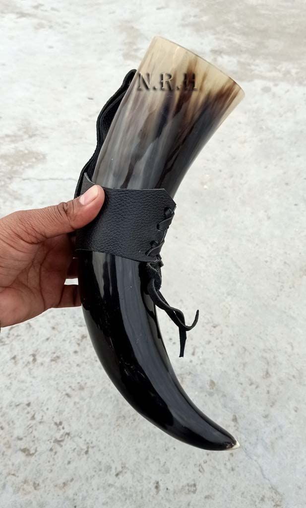 Vintage Drinking Horn Mug With Leather Holder - Viking Style Horn Cup For Beer, Mead, Wine - View #8
