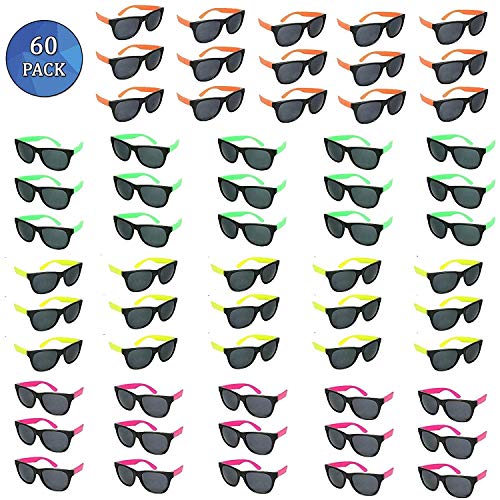 Totem World 60 Plastic Neon Party Sunglasses - Colorful 80s Shades with Hinges and Scratch-Free Lenses - Perfect as Party Favors or Retro Fashion Accessories - Variety of Colors