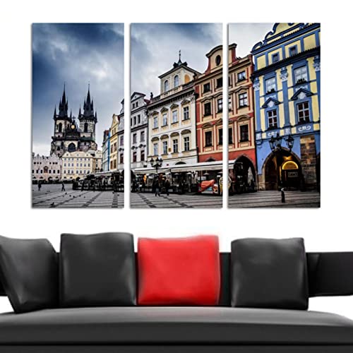 Wall Art Oil Painting Beautiful Prague Canvas Prints For Home Decorations, 16"X32"X 3 Panels With Frame #TOP3
