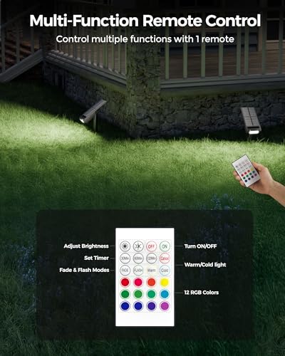 Image of Solar Spot Lights Outdoor, 12 Color Modes Landscape Light Waterproof IP67 with Remote, 2-in-1 Color Changing /Cool /Warm White Solar Lights Outdoor for Yard Trees Garden Pool(Multicolor, 2 Pack)