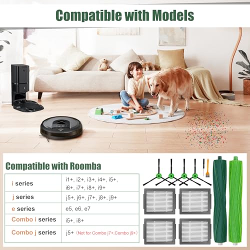 Image of Replacement Parts for iRobot Roomba i1+ /i2+ /i3+ /i4+ /i5+ /i6+ /i7+ /i8+ /j5+ /j6+ /j7+ /j8+ /e5 /e6 /e7, i & j & e Series Vacuum Cleaners 1 Set Brush Roller | 4 Side Brushes |4 Filters (Not for Combo j7+ j9+)
