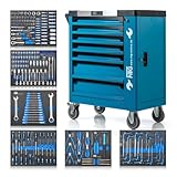 NTG Chariot à outils + outils + 7 tiroirs, 252 pièces, verrouillable, dont 6 avec outils, avec inserts souples en aspect carbone, tiroirs remplis, servante d'atelier, boîte à outils