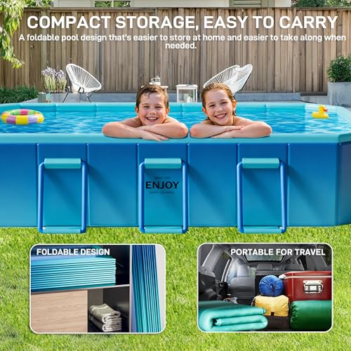 Image of Foldable Pool, Non-Inflatable Swimming Pool for Adults & Family Use, Thickened Collapsible Folding Pool, Large Foldable Pool for Backyard, Portable Above Ground Outdoor Pool 116 inch x 65 inch x 20 inch