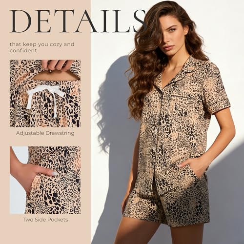 Image of LYCY Womens Pajamas Set Floral Print, Soft Pajamas for Women Shorts Set, Summer Button Down 2 piece Women Pjs