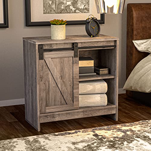 Landia Home Nightstand For Bedroom – Farmhouse Wooden Bed Side Table With Sliding Barn Door #TOP5