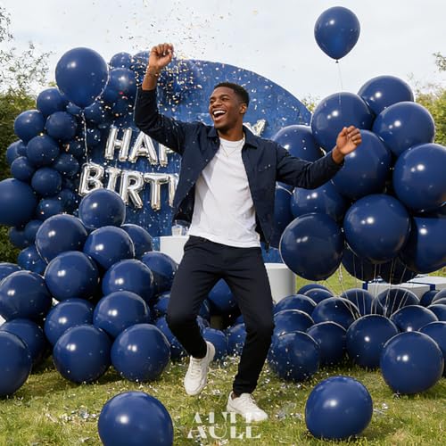 Image of AULE 50Pcs Latex 12 Inch Navy Blue Balloons | Helium Party Happy Birthday Graduation Gender Reveal Backdrop Decoration