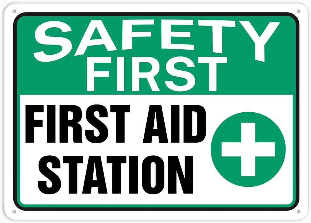 8"x12" Aluminum Tin Sign Plate - Safety First First Aid Station Sign - Safety Restriction Alert, Caution Warning Notice