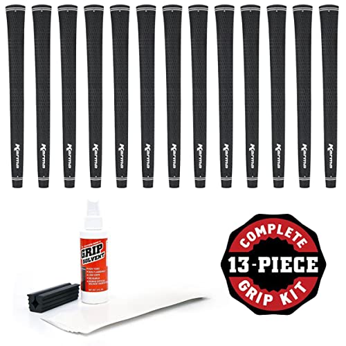 Karma Velour Midsize Black (+1/32") - 13 Piece Golf Grip Kit (With Tape, Solvent, Vise Clamp) #TOP18