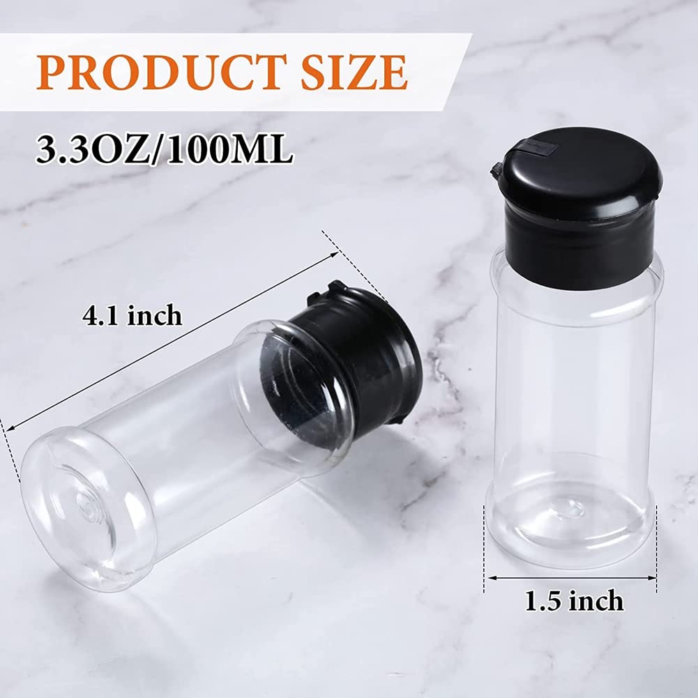 üCk Lot de 50 pots à épices en plastique avec couvercles à saupoudrer, conteneurs à épices, bouteilles d'épices, saupoudreuse à épices, 100 ml, noir