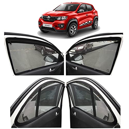 Image of Autofact Magnetic Car Sunshades Compatible with Renault Kwid (Set of 4) - Easy Installation, UV Protection, Keeps Car Cool (Front 2 with Zippers for Easy Access, Rear 2 Without Zippers)
