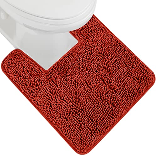 Image of GORILLA GRIP Plush Absorbent Shaggy Chenille Bath Rug Mat for Square Toilet Base with Rubber Backing, Machine Washable Rugs, Soft MicrofiberContour Mats for Toilets, Bathroom Decor, Sunset Orange