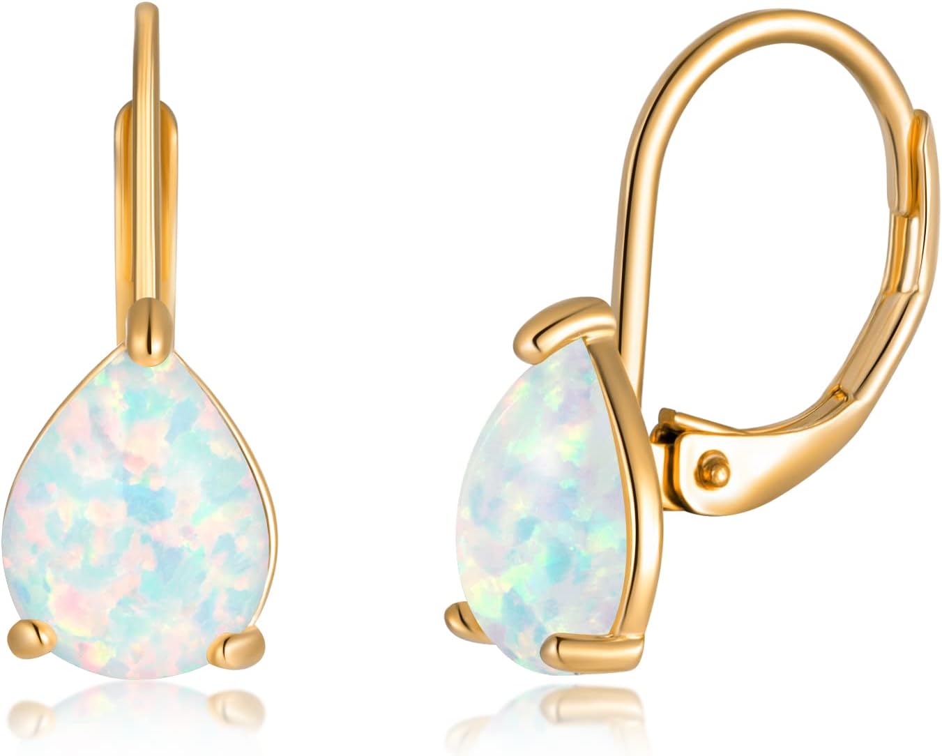 CiNily Opal Teardrop Earrings for Women Girls Hypoallergenic 14K Withe Gold Plated Dainty Opal Drop Earrings Leverback Dangle Earrings Jewelry for Sensitive Ears Mothers Gifts