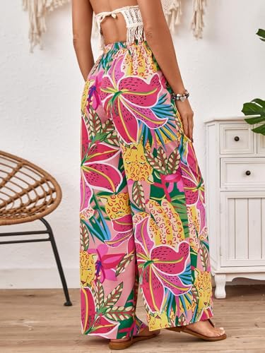 Verdusa Women's Hawaiian Tropical Beach Palazzo Pants Flowy Boho Summer Wide Leg Trousers2