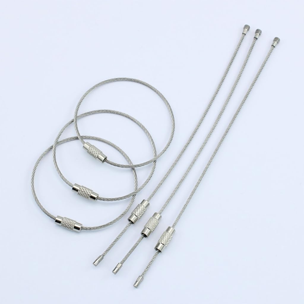 60Pcs Stainless Steels Wire Keychains Rings Circles Metal Keychains Label Rope Braided Steels Chain Heavy Luggage Label