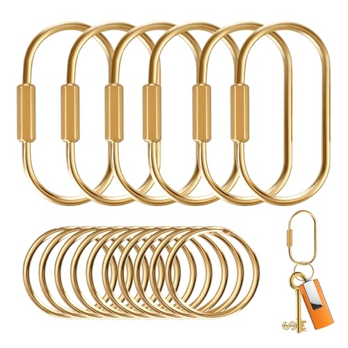 Muitcdo Brass Key Rings Bulk, Gold Key Chain Organizer Holder for Men Women with Secure Screw Locking, Cute Purse Bag Charms for Handbags, Small Carabiner Clip for Dog Leash Pet Tags (6 Pack)