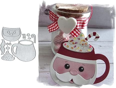 Christmas Santa Mug Metal Die Cuts Cutting Dies, Christmas Santa Mug Paper Cards Cutting Dies Cut Stencils for DIY Embossing Card Making Book Tags Decorative Paper Dies Scrapbooking
