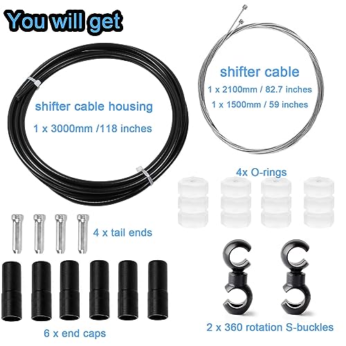 Ciomszan Universal Bicycle Shift Cable Housing Set Brake Gear Shifter Transmission Cable for Mountain Road Bike Repair (‎Shift Cable Set Black) - Thumbnail 3