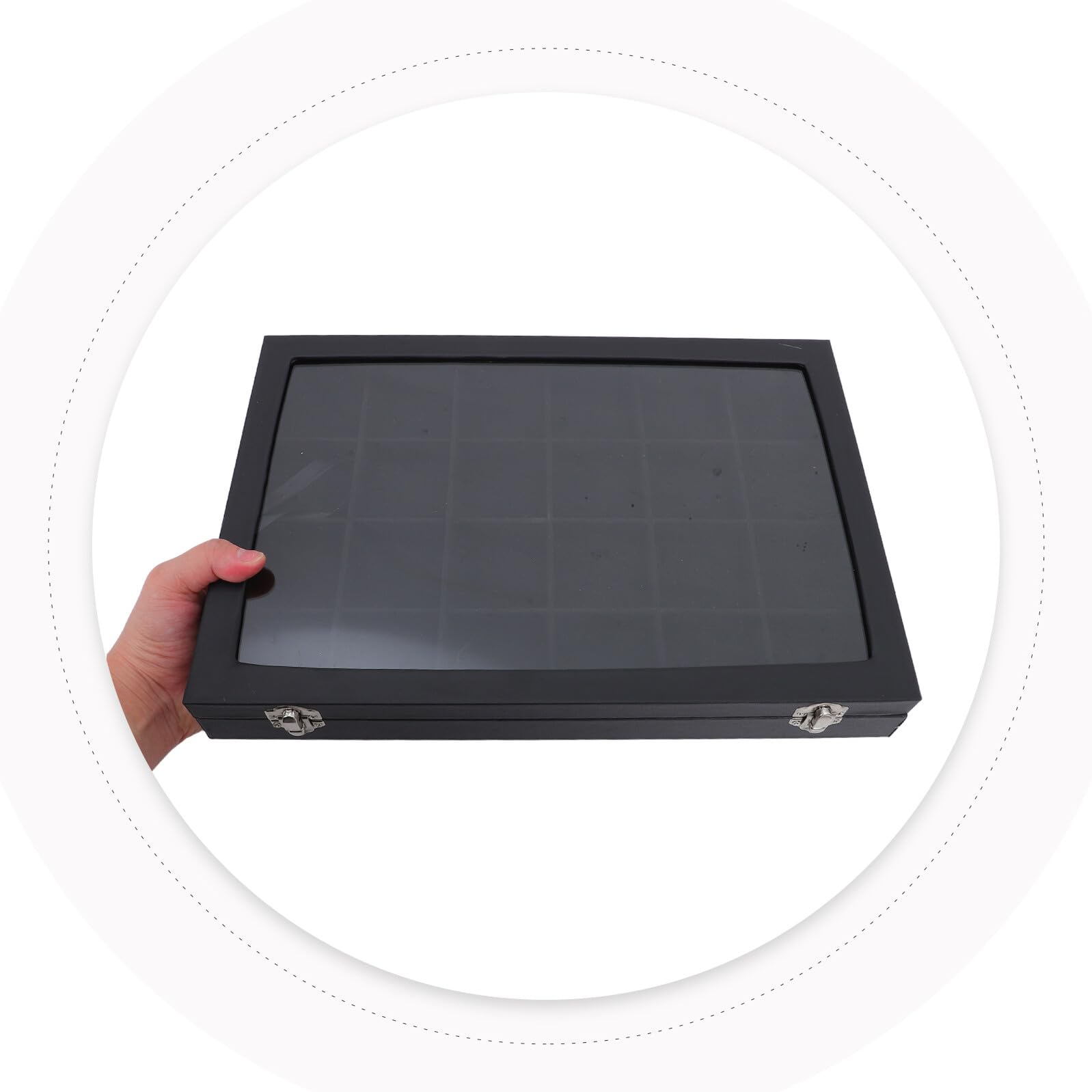 Mobestech Boîte à Thé avec Couvercle Transparent Hermétique Noire 24 Compartiments en PU et Plastique, Organisateur Moderne pour Sachets de Thé et Paquets de Sucre à Domicile