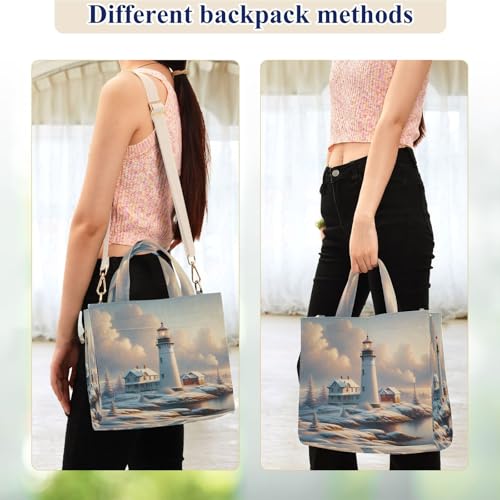 Emelivor Lighthouse Snow Winter Tote Bag for Women Corduroy Bags Cross Body Bag Purse Travel Bags S3