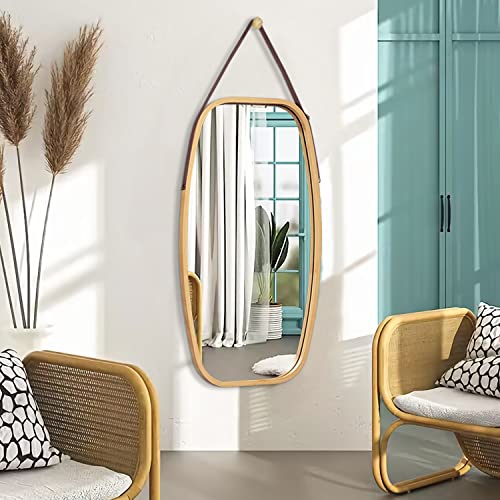 Aazzkang Hanging Mirror Large 30"X17" Rustic Wall Mirror Rectangle Bamboo Wood Mirror For Bedroom Living Room Bathroom Entryway #TOP3