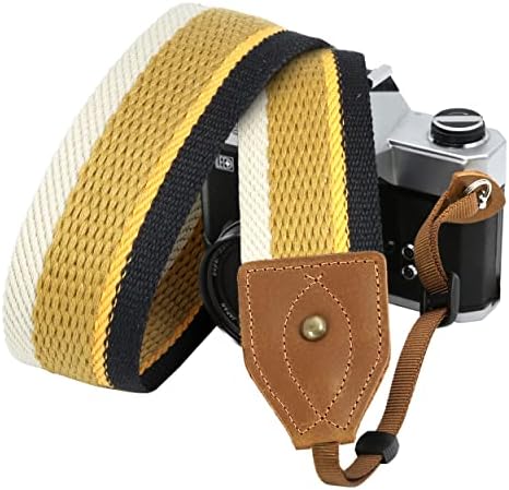 Padwa Lifestyle Camera Strap - Double Layer Full Grain Genuine Leather Cowhide Head,2 inch Wide Adjustable Vintage Jacquard Embroidered Shoulder Neck Camera Straps for Photographers Gift