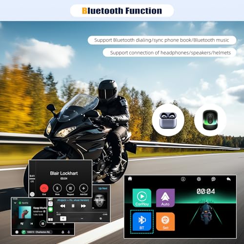 CarPlay Screen for Motorcycle,Portable Wireless Carplay/Android Auto for Motorcycle,5 inch IPS Waterproof Portable Radio GPS Display for Motorbike with Bluetooth,TF Port by GOHHDL - Image 4