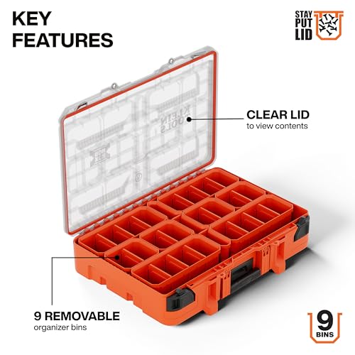 Image of Klein Tools 54400MBX MODbox Tall Compartment Box, Full-Width Tool Organizer, Small Parts Tool Box with 20 Compartments, 9 Removable Bins for Fasteners, Stackable Module