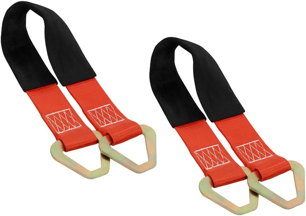 2PCS Car Axle Tie Down Straps, 24 x 2 6000 Lb Capacity Vehicle Wrecker Hauler Wheel Tie Down Strap with D Rings, Heavy Duty Automotive Accessories, Universal for Tow Truck Off-Road (Red)