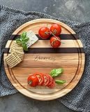 Personalized Round Cutting Board, 12” Maple & Walnut Handmade Wooden Chopping Boards, Custom Round Butcher Block with Juice Groove. Wedding, Anniversary, Housewarming